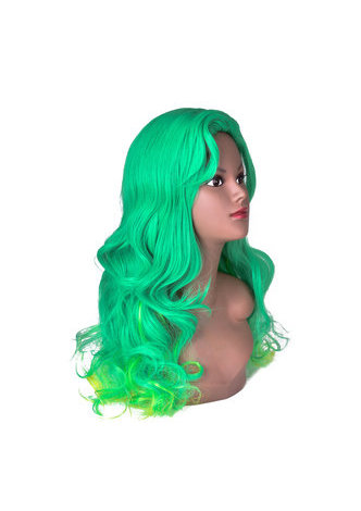 HairYouGo 28inch Wavy Cosplay Wigs High Temperature Fiber Synthetic Hair Green 70cm Long Women Cos Party Wig 4068