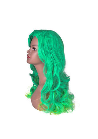 HairYouGo 28inch Wavy Cosplay Wigs High Temperature Fiber Synthetic Hair Green 70cm Long Women Cos Party Wig 4068