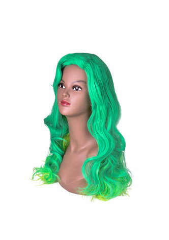 HairYouGo 28inch Wavy Cosplay Wigs High Temperature Fiber Synthetic Hair Green 70cm Long Women Cos Party Wig 4068