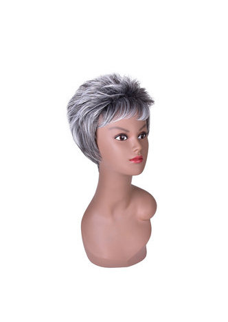 HairYouGo 6 дюймов  термостойкие Волокна короткие прямые Синтетический парик 1шт  термостойкие серебристо-серый  белый Аниме парик  2086