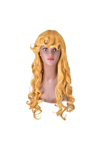 HairYouGo 80cm Long Romance Curly Synthetic One Piece Orange <em>Yellow</em> Cosplay Wig 100% High