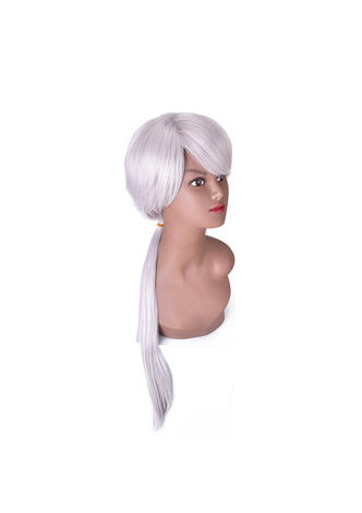 HairYouGo 80cm Silver Gray Long Cosplay Wig Straight Fluffy Synthetic Hair Wigs Heat Resistance Halloween Party Wigs 4132