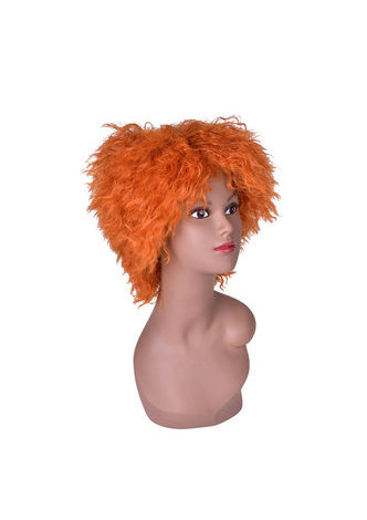 HairYouGo 8inch Orange Color High Temperature Fiber Short Wavy Wig 1pc Cosplay Wig Pure Color