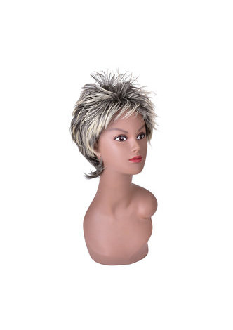 HairYouGo Gray Mix Short Shaggy Layered Fluffy Synthetic Party Hair 13cm Cosplay Cos Wigs High Temperature Fiber Wig