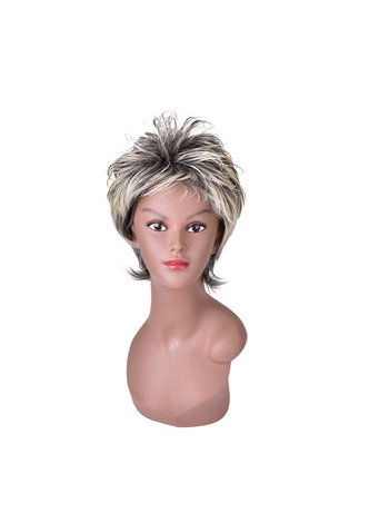 HairYouGo Gray Mix Short Shaggy Layered Fluffy Synthetic Party Hair 13cm <em>Cosplay</em> Cos Wigs High
