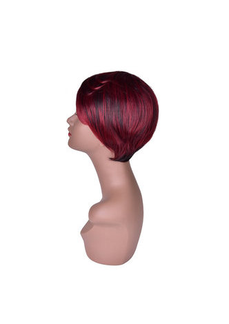 HairYouGo Red Short Synthetic Wigs for Black Women with Black Strip Natural Straight Heat Resistant Party Full Wig 5inch