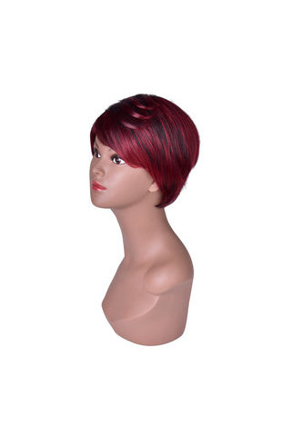 HairYouGo Red Short Synthetic Wigs for Black Women with Black Strip Natural Straight Heat Resistant Party Full Wig 5inch