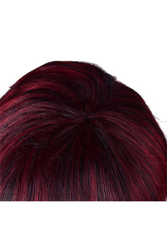 HairYouGo Red Short Synthetic Wigs for Black Women with Black Strip Natural Straight Heat Resistant Party Full Wig 5inch