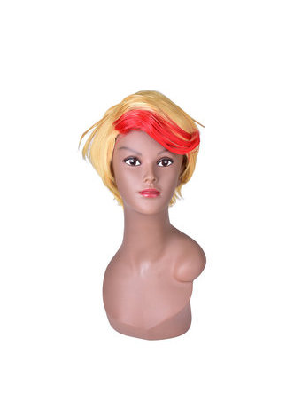 HairYouGo Short Layered Yellow Red Mix Heat Resistance Party Synthetic Hair Cosplay Wigs 18cm Full Wig