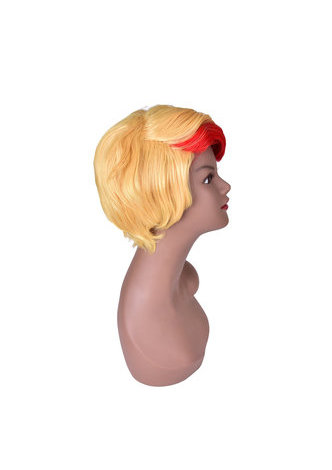 HairYouGo Short Layered Yellow Red Mix Heat Resistance Party Synthetic Hair Cosplay Wigs 18cm Full Wig