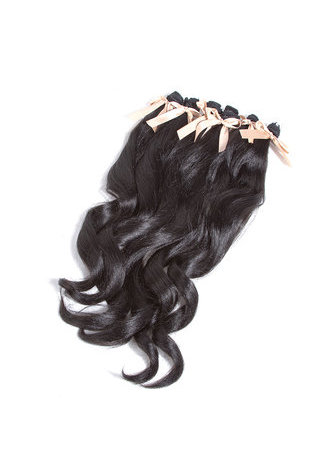 HairYouGo длинные Волнистые Синтетические Волосы для Наращивания Для Чернокожих Женщин  6шт One упаковка канекалон волокно ткачество 17.5-19 дюймов ткачества #1B цвет 