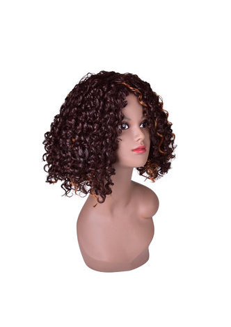 HairYouGo 13inch Ombre Brown Afro Kinky Curly Hair Medium Length Synthetic Wigs for Black Women High Temperature Fiber
