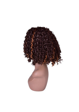 HairYouGo 13inch Ombre Brown Afro Kinky Curly Hair Medium Length Synthetic Wigs for Black Women High Temperature Fiber