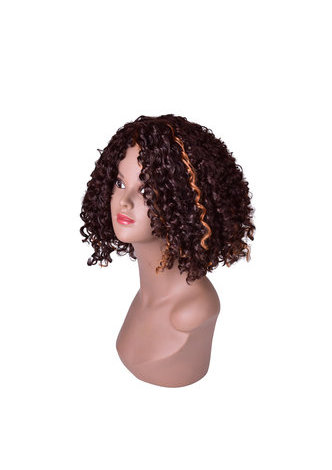 HairYouGo 13inch Ombre Brown Afro Kinky Curly Hair Medium Length Synthetic Wigs for Black Women High Temperature Fiber