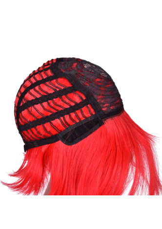 HairYouGo Red Short Synthetic Wigs for Black Women with Black Strip Natural Straight Heat Resistant Party Full Wig 5inch