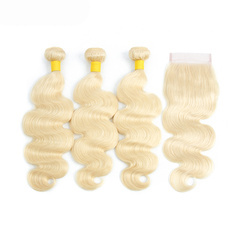 HairYouGo бразильские объемные волосы  #613 блонд 3 объем с  Верх накладок на Шелке База 4шт/лот 100% натуральные волосы, волосы гладкие Non-Remy волосы 
