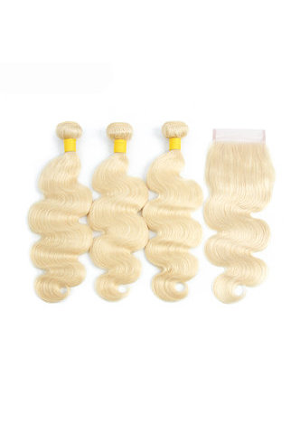 HairYouGo Brazilian Body Wave #613 Body 3 Bundles With Closure Brazilian 100% Human <em>Hair</em> Smooth