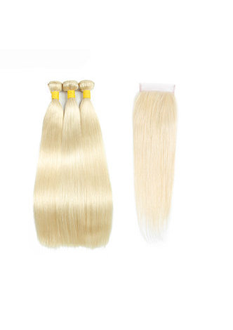 HairYouGo Brazilian Straight Hair 613 3 Bundles Human Hair With Closure Non-Remy Hair Free Shipping