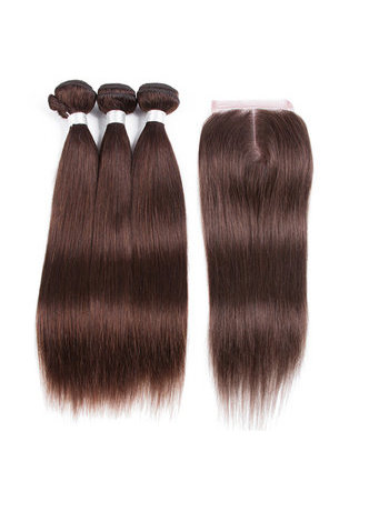 HairYouGo Non-Remy Hair Pre-Colored Straight Wave Bundles #4 Human Hair Bundles With Closure Free Shipping