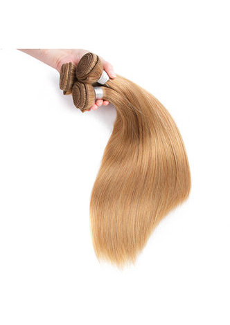 HairYouGo Non-Remy Hair Straight Wave Bundles With Closure #27 Pre-Colored Human Hair Bundles In Extension 