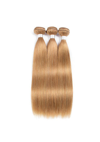 HairYouGo Non-Remy Hair Straight Wave Bundles With Closure #27 Pre-Colored Human Hair Bundles In Extension 