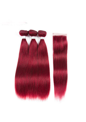 HairYouGo Non-Remy <em>Hair</em> Straight Wave Bundles With Closure #BUG Pre-Colored <em>Human</em> <em>Hair</em> Free